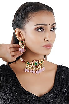 Gold Finish Pearl & Kundan Choker Necklace Set