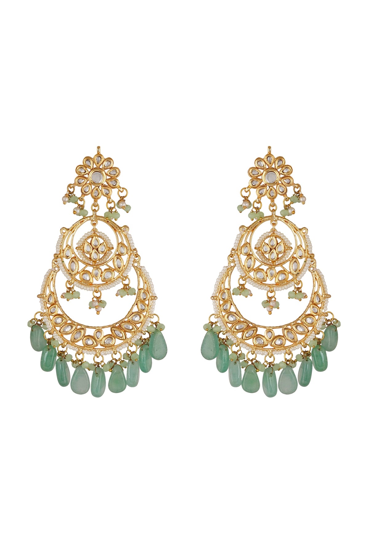 Gold Finish Chandbali Earrings With Kundan Polki