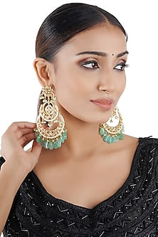 Gold Finish Chandbali Earrings With Kundan Polki