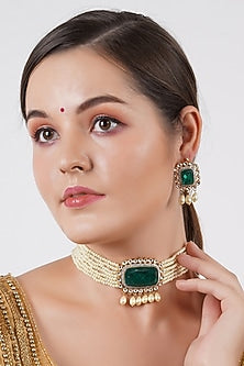 Gold Finish Synthetic Stone Choker Necklace Set