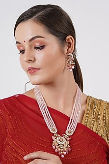 Gold Finish Kundan Polki Long Necklace Set