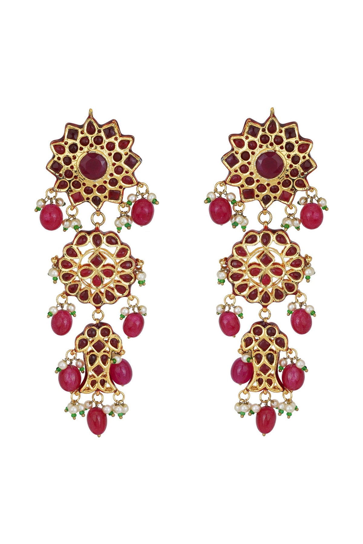 Gold Finish Ruby Dangler Earrings