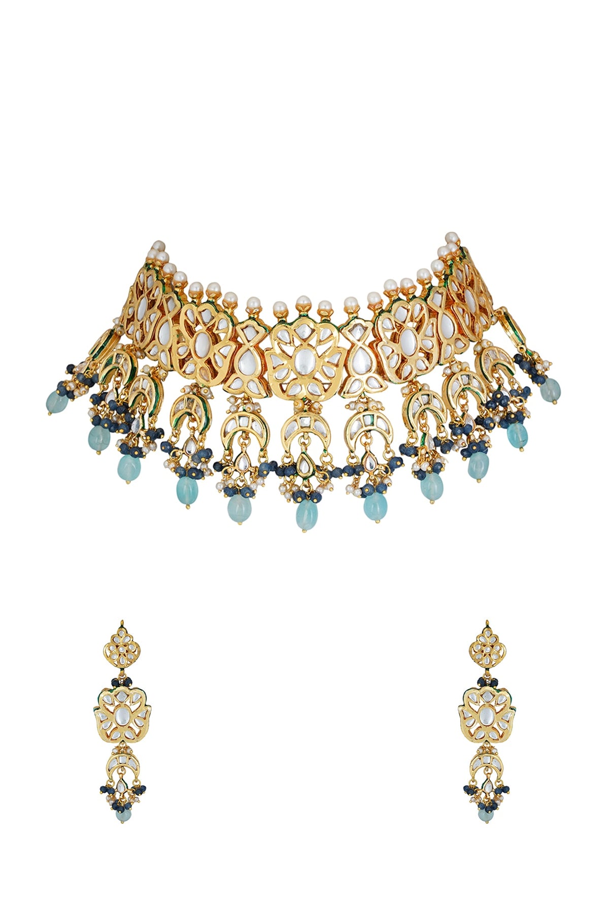 Gold Plated Aquamarine Necklace Set