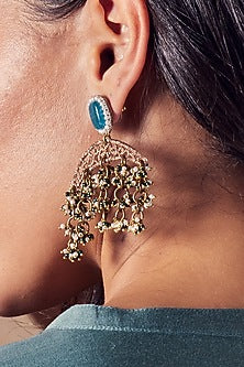 Gold Finish Emerald Dangler Earrings