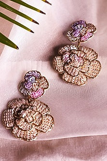 White Hand Embroidered Dangler Earrings