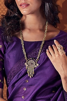 Gold Finish Stone Embroidered Long Necklace