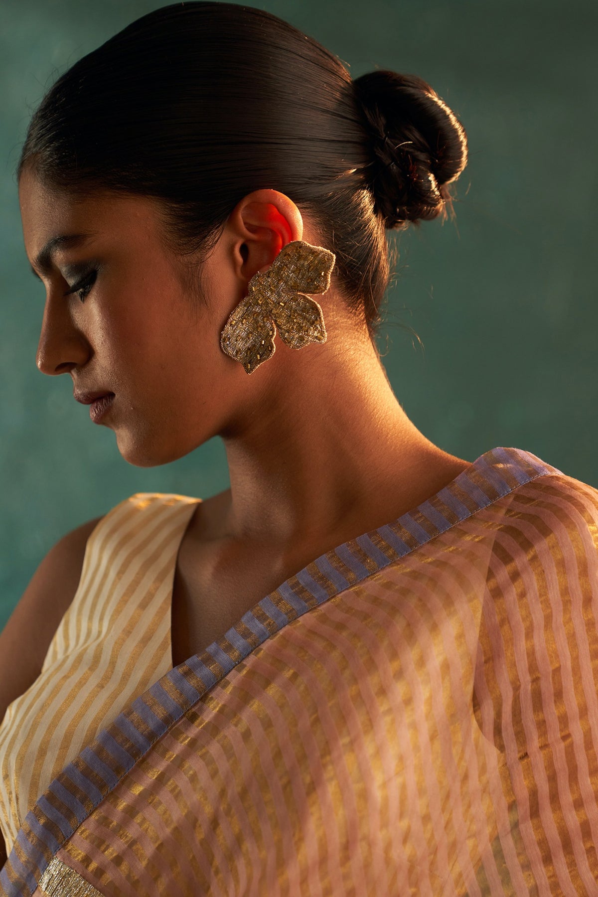 Gold Finish Gota & Cutdana Stud Earrings
