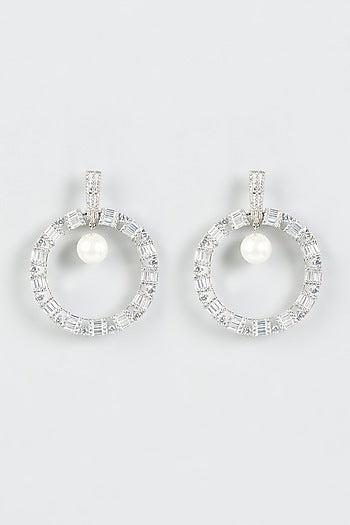 White Finish Zircon Hoop Earrings