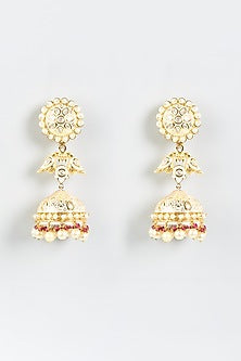 Gold Finish Kundan Polki & Jadau Jhumka Earrings