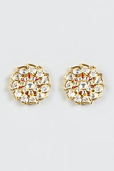Gold Finish Handpainted Kundan Polki Stud Earrings