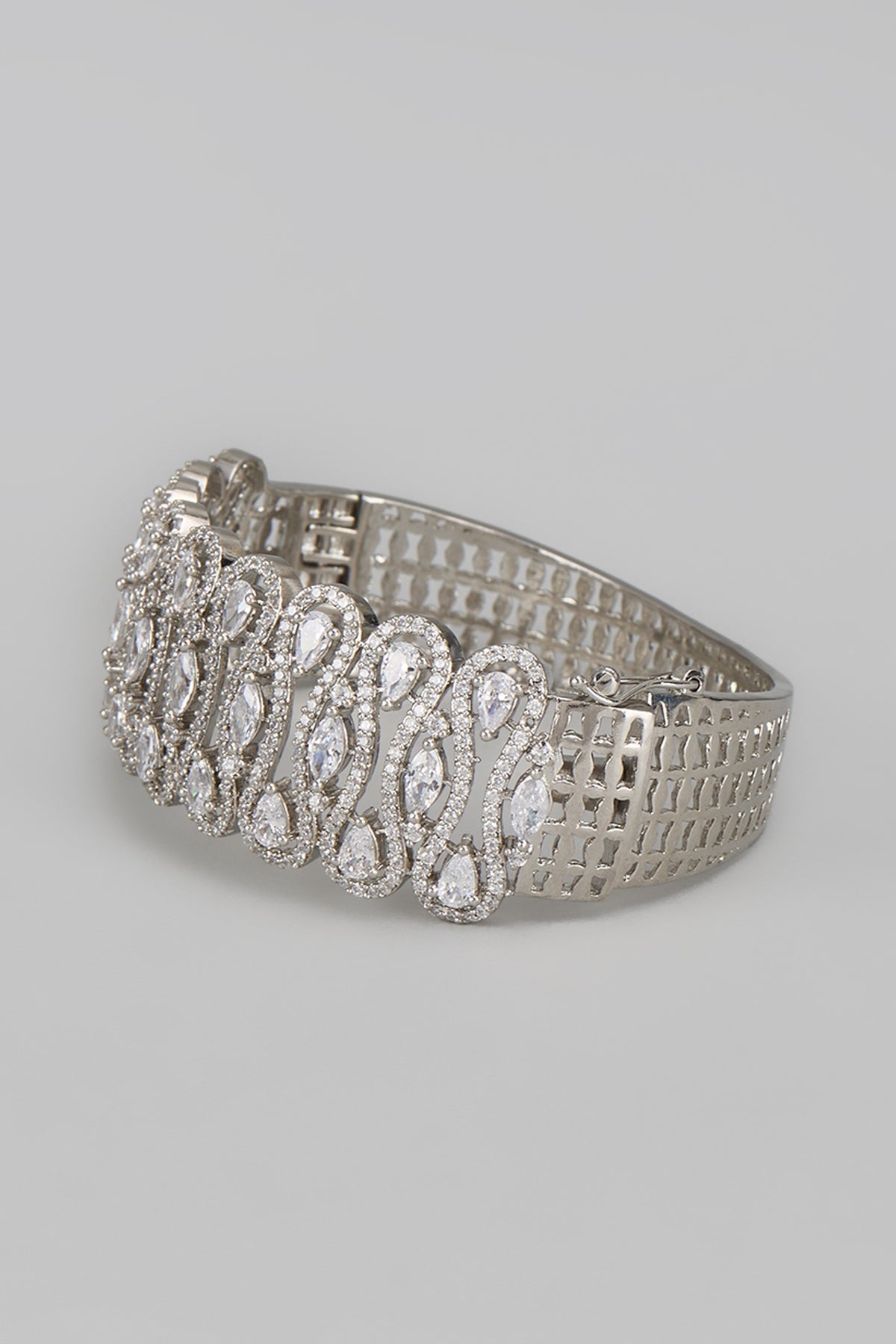 White Rhodium Finish Diamond Openable Bracelet