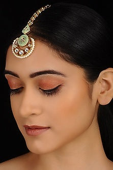 Gold Finish Chaand Maangtikka With Pearls