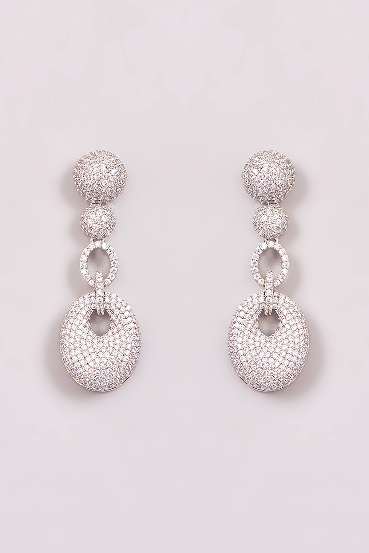 White Rhodium Finish American Diamond Dangler Earrings