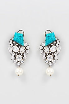 White Finish Aqua Stone Dangler Earrings