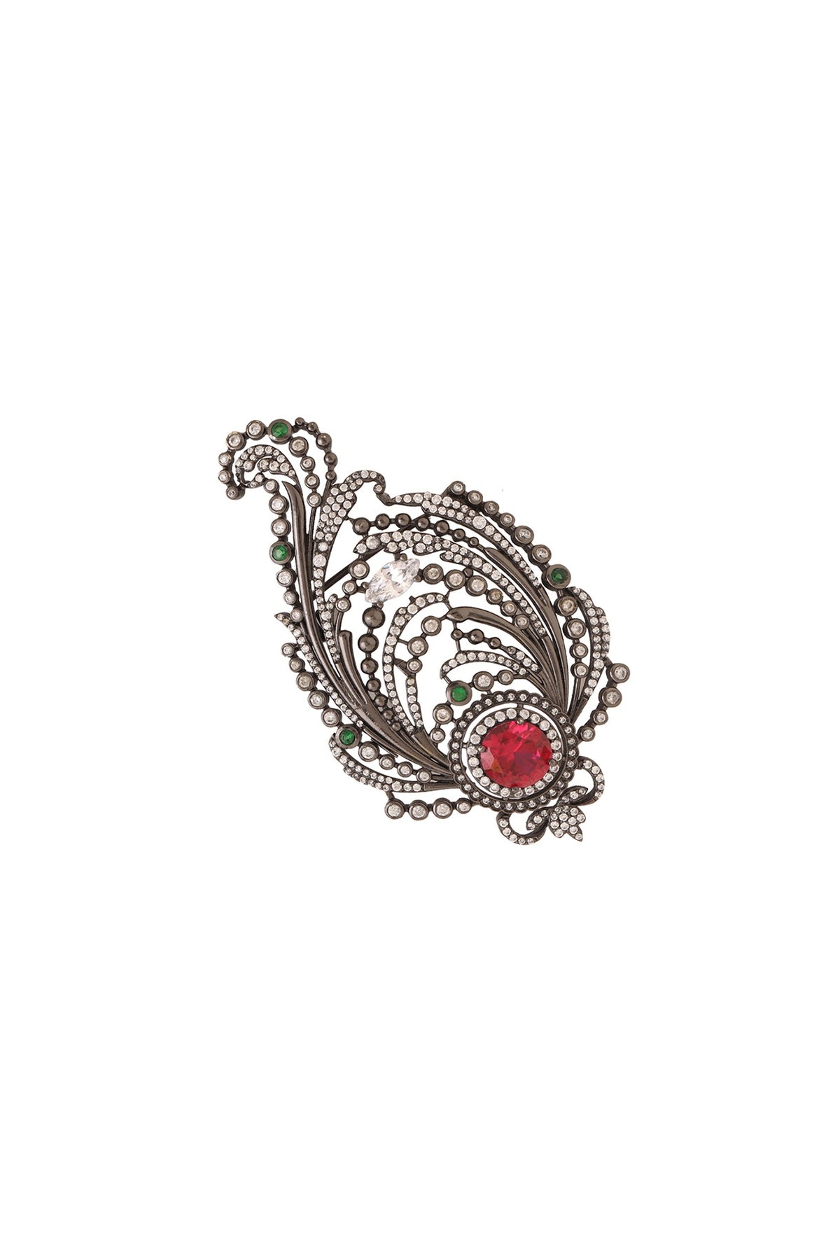 Antique Black Finish Embellished Paisley Brooch