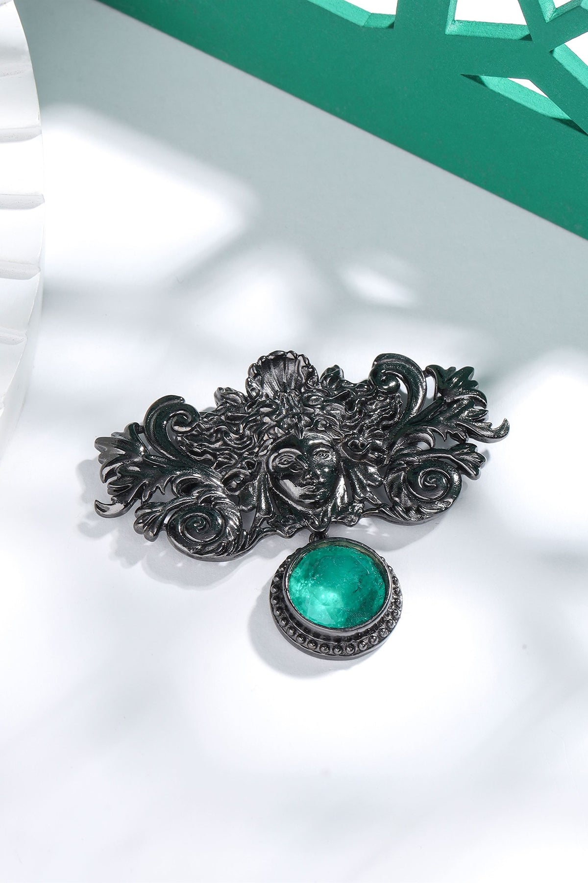 Grey Brass Medusa Brooch