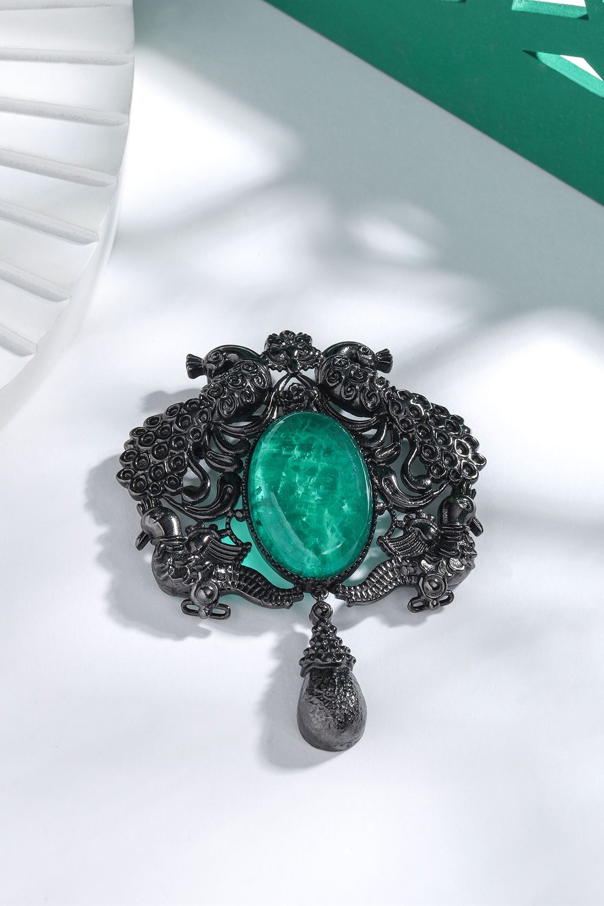 Grey Brass Peacock Brooch