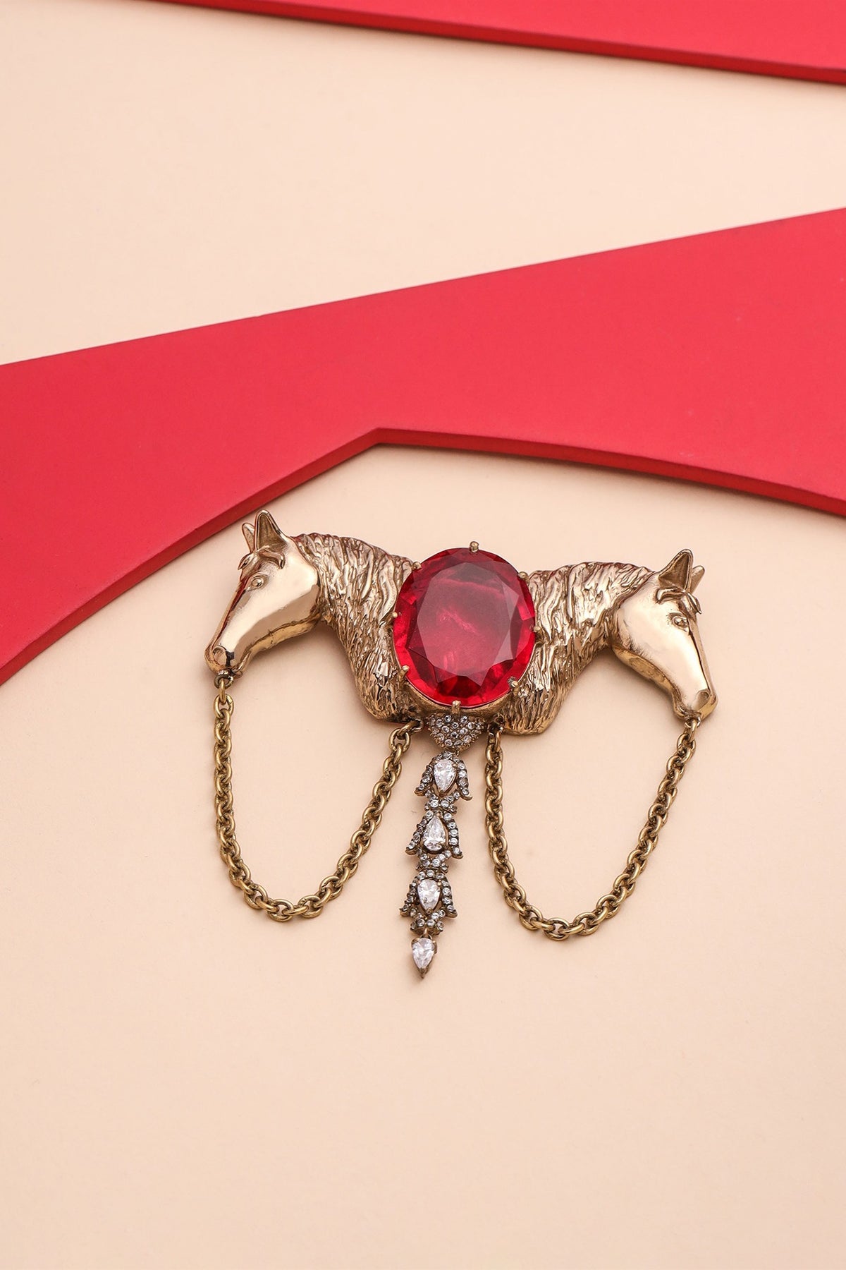 Gold Brass Horse Brooch