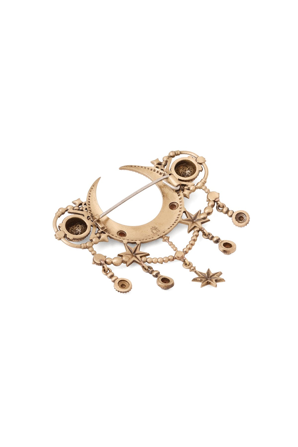 Oxidised Antique Gold Celestial Radiance Crescent Brooch