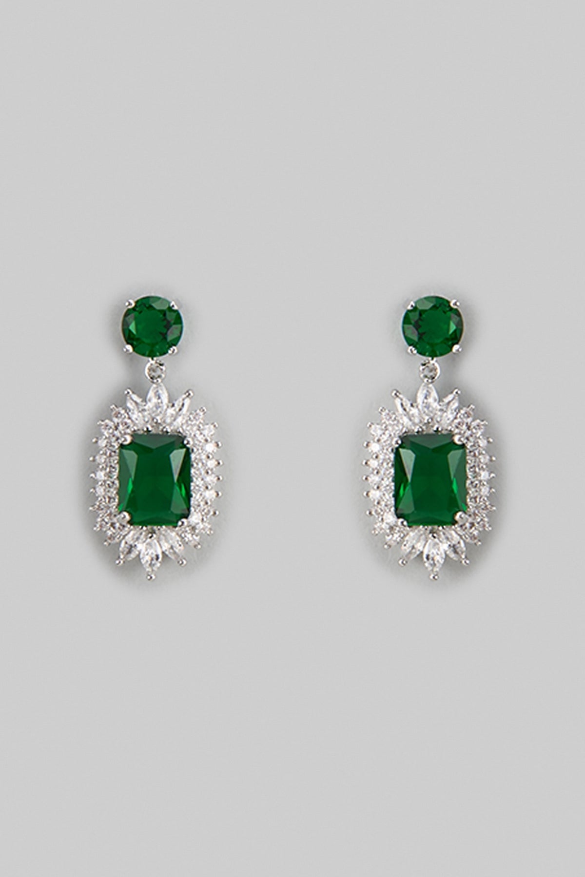 White Rhodium Finish Austrian Crystal & Zircon Dangler Earrings