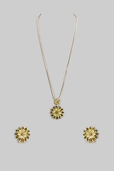 Gold Finish Green Austrian Crystal & Zircon Long Necklace Set
