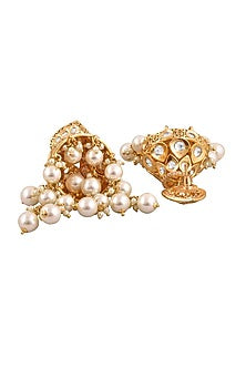 Gold Plated Kundan Polki & Pearl Jhumka Earrings