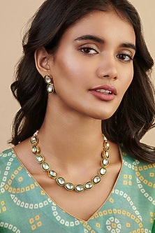 Gold Plated Kundan Polki Enamelled Necklace Set