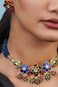 Gold Plated Kundan Polki & Jadau Necklace Set