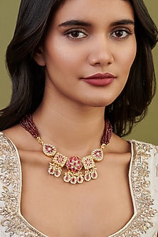 Gold Plated Red Jadau Necklace