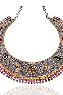 Two-Tone Finish Pink Semi-Precious Stone Choker Necklace