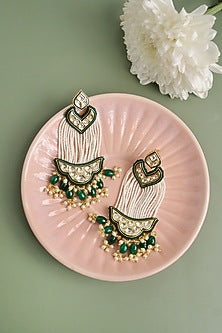 Gold Plated Kundan Polki & Pearl Dangler Earrings