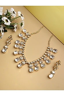 Gold Finish Kundan Polki Necklace Set