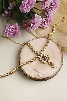Gold Plated Kundan Polki & Pearl Mathapatti