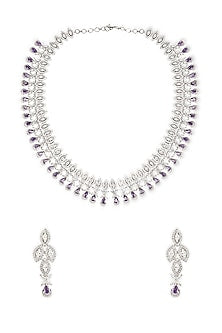White Rhodium Finish Amethyst & Cubic Zirconia Necklace Set