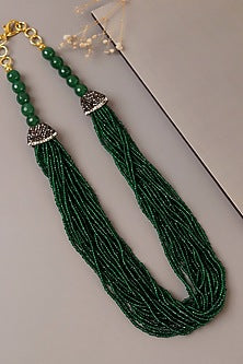 Gold Plated Deep Green Crystalline Stone Necklace