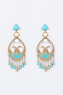 Gold Plated Cubic Zirconia Enameled Earrings