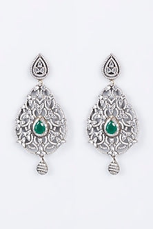 White Finish Green & White Zircon Dangler Earrings