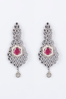 White Finish Red & White Zircon Dangler Earrings