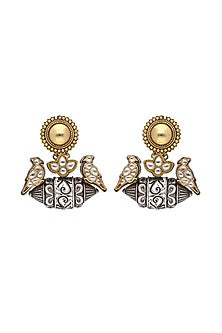 Two-Tone Finish Parrot Swing Statement Dangler Earrings