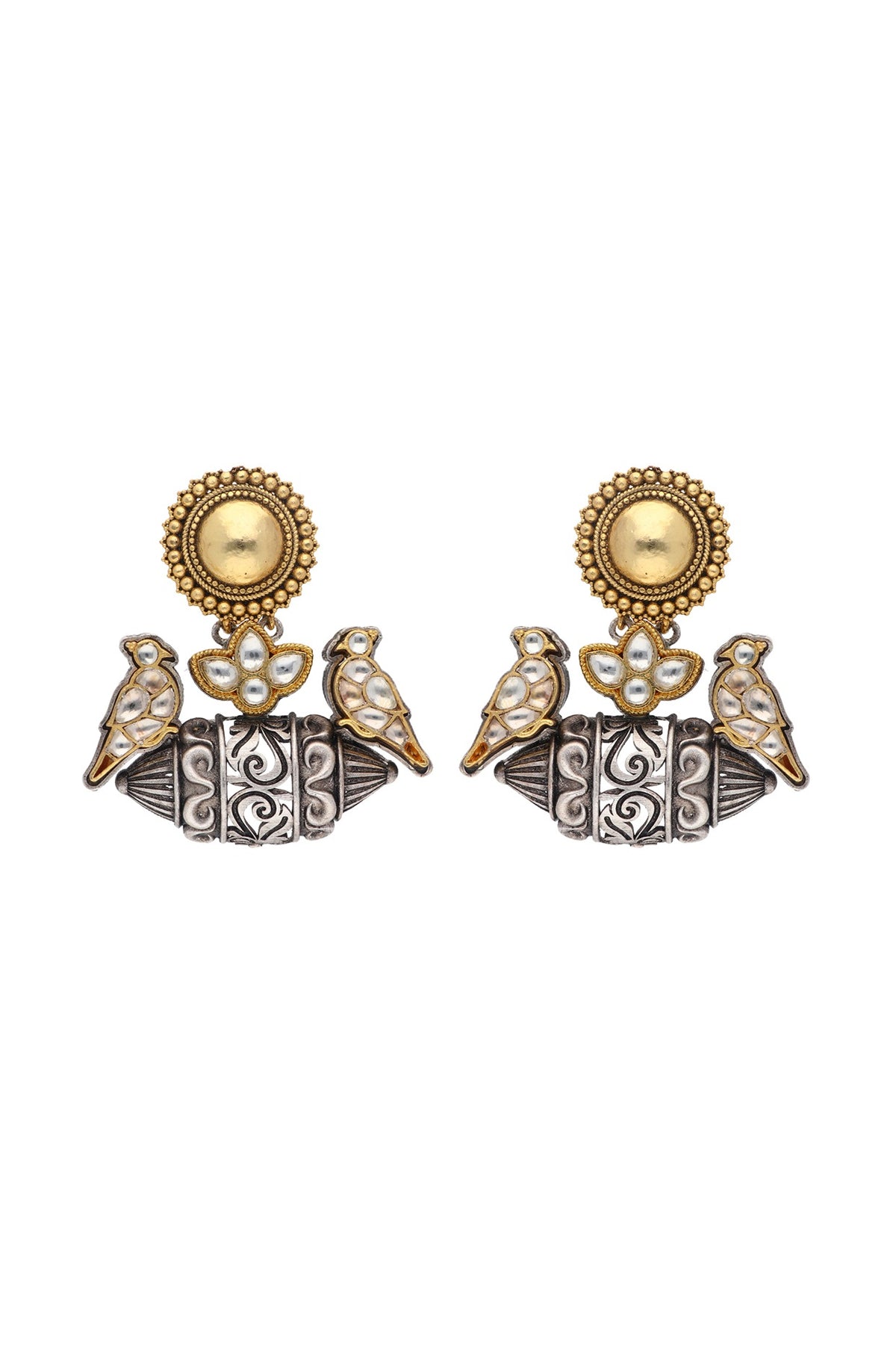 Two-Tone Finish Parrot Swing Statement Dangler Earrings