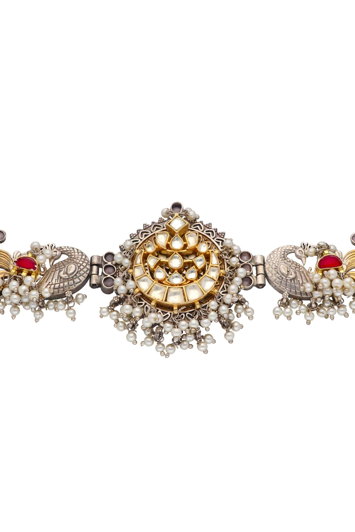 Two-Tone Finish Semi-Precious Stone Choker Necklace