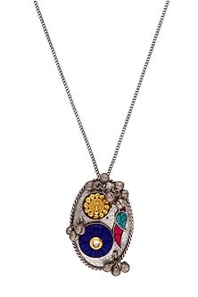 Two-Tone Finish Blue Gem stone Chain Necklace