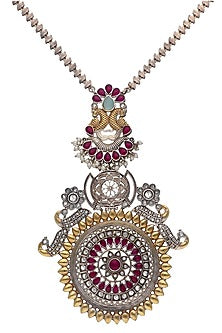 Two-Tone Finish Gemstones Chakra Long Necklace Set
