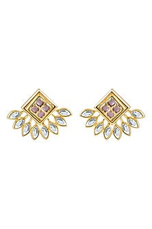 Gold Finish Mirror Enameled Stud Earrings