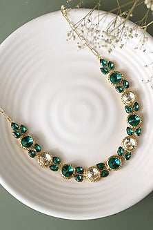 Gold Finish Green Crystal Choker Necklace Set