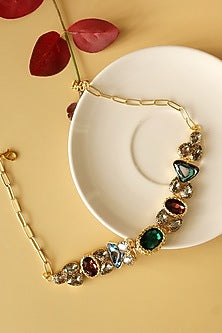 Gold Finish Multi-Colored Crystal Necklace Set