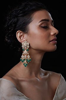 Gold Finish Handcrafted Kundan Polki Dangler Earrings