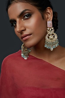 Gold Finish Handcrafted Aqua Stone Chandbali Earrings