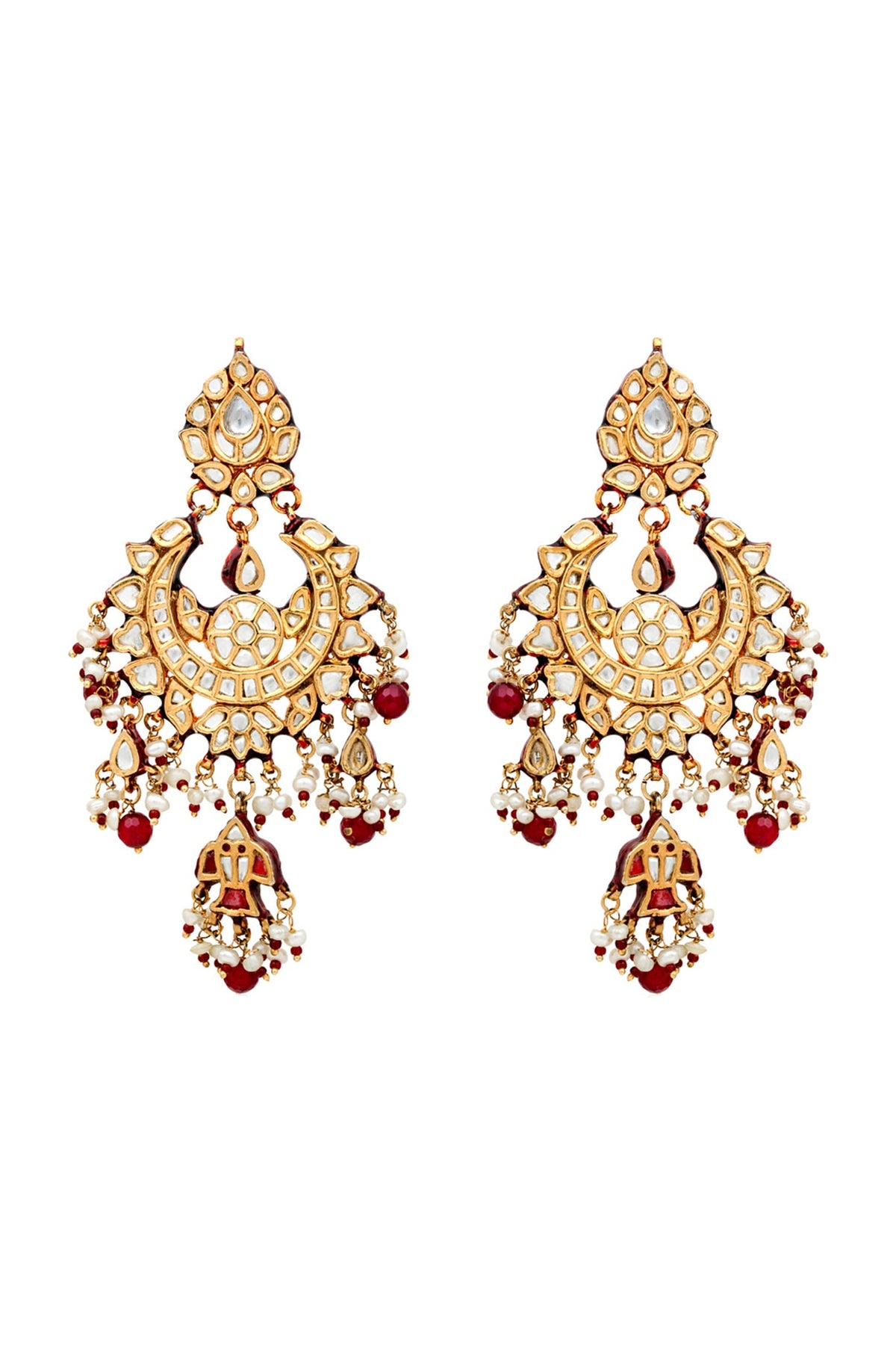 Gold Finish Handcrafted Earrings With Kundan Polki