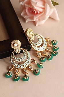 Gold Finish Kundan Polki Handcrafted Chandbali Earrings